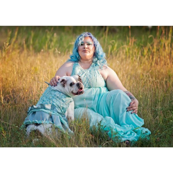 Women's Blue Corset Style Handmade Flowy chiffon dress with train Plus Size New - Picture 4 of 13